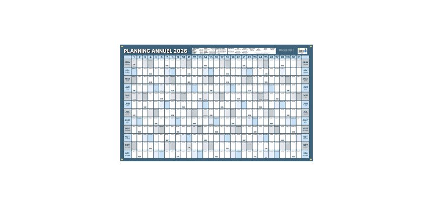 Planning annuel 2026 - Effaçable à sec - 60 x 99 cm