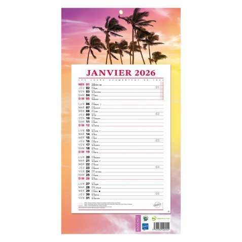 Bloc mensuel à feuillets Millésimé 2026 - exotique - 19 x 36 cm