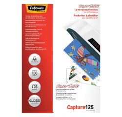 Box mit 100 Prospekthüllen für Laminierung 2 x 125 glänzendes Mikron Fellowes SuperQuick A4