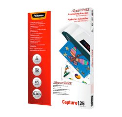 Paquete de 100 fundas de plastificación térmica Fellowes SuperQuick A4, 2 x 125 µ, brillante