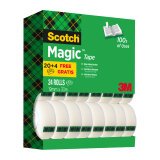 Pack 20 rubans adhésifs Scotch Magic invisible 33 m + 4 offerts. Pour l'achat d'un pack 20+4 = 1 set de 2 surligneurs offert