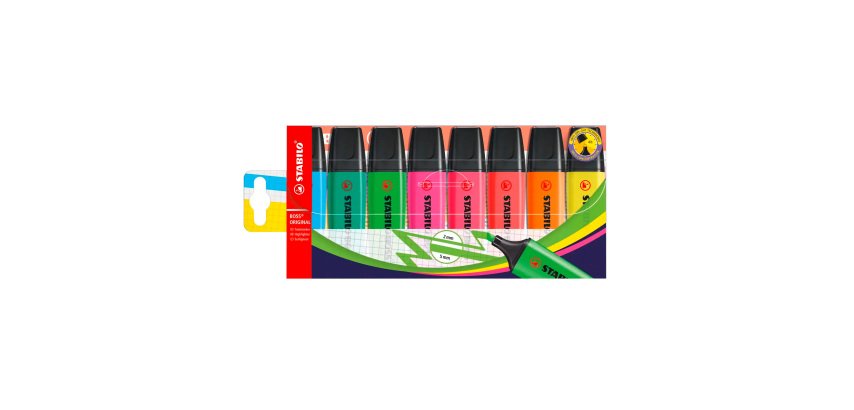 Surligneur Stabilo Boss couleurs assorties - Pochette de 8