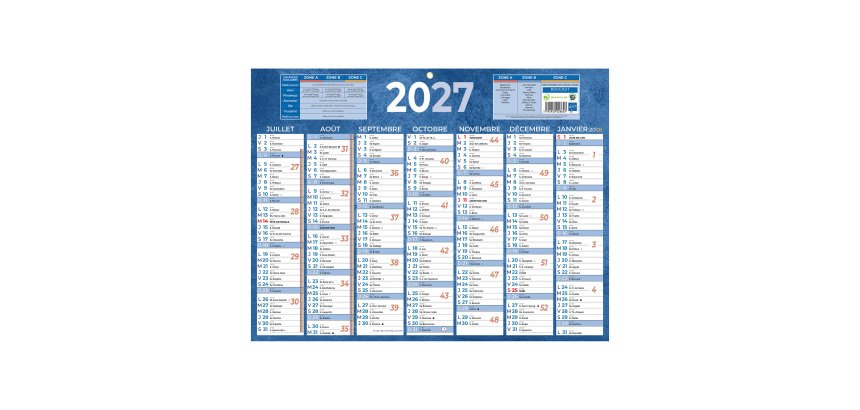 Calendrier semestriel mural 2027 - 32 x 42 cm - 7 mois