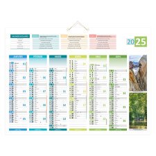 Calendrier semestriel mural 2025 - 4 saisons - 40,5 x 55 cm