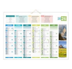 Calendrier semestriel mural 2026 - 4 saisons - 40,5 x 55 cm