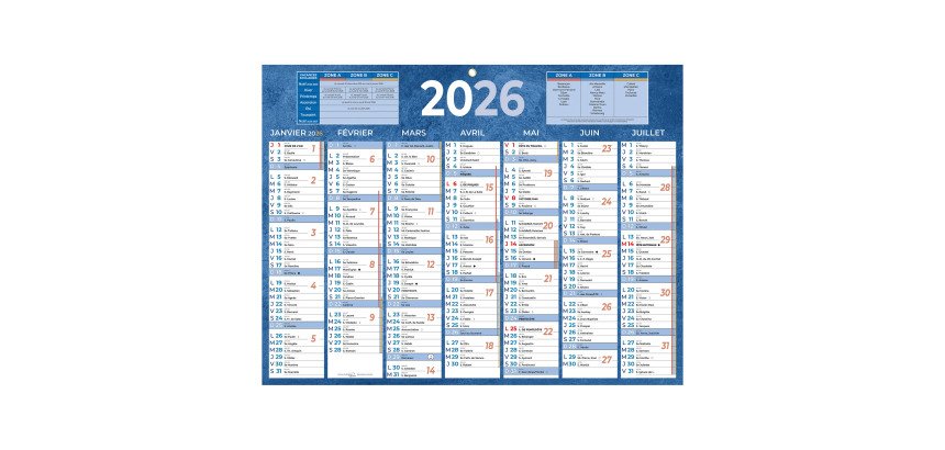 Calendrier semestriel mural 2026 - 32 x 42 cm - 7 mois