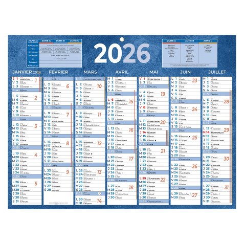 Calendrier semestriel mural 2026 - 32 x 42 cm - 7 mois