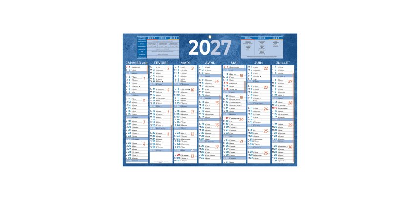 Calendrier semestriel mural 2027 - 32 x 42 cm - 7 mois