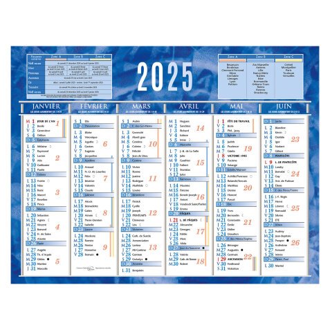 Calendrier semestriel mural année 2025 - 13,5 x 17,5 cm