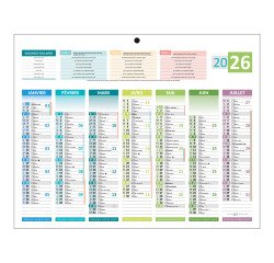 Calendrier semestriel mural 4 saisons 2026 - 26,5 x 21 cm