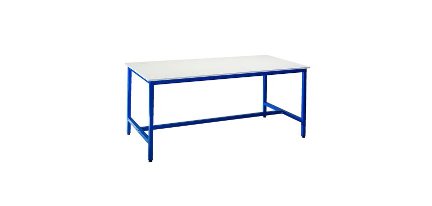 Poste de travail debout L 200 x P 100 cm plateau gris - piétement bleu