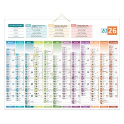 Calendrier annuel mural 2026 - 12 mois recto 4 saisons / carte Europe verso - 43 x 55 cm