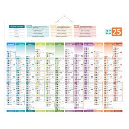 Calendrier annuel mural 2025 - 12 mois recto 4 saisons / carte Europe verso - 43 x 55 cm