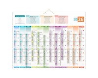 Calendrier Annuel mural 2026 - Verso carte Europe - 55 x 43 cm