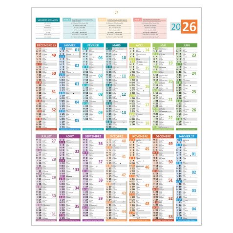 Calendrier annuel mural 2025 - carte France - 55 x 43 cm