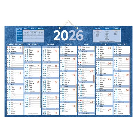 Calendrier semestriel mural 2026 - 38,5 x 54 cm - 7 mois