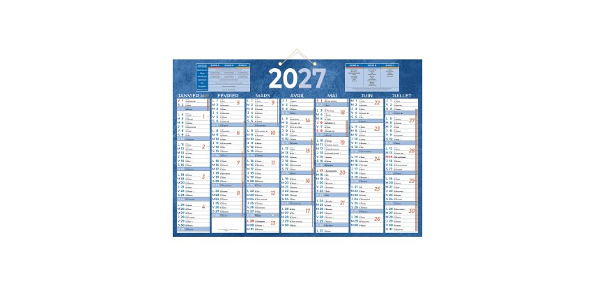 Calendrier semestriel mural 2027 - 38,5 x 54 cm - 7 mois