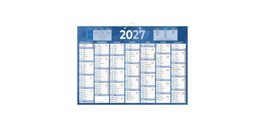 Calendrier semestriel mural 2027 - 38,5 x 54 cm