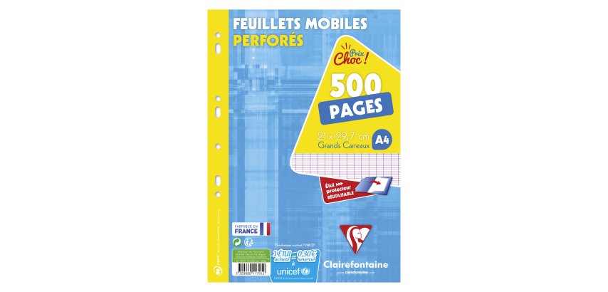 Hojas móviles 500 páginas séyès formato A4 21 x 29,7 cm Métric Clairefontaine - perforadas