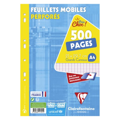 Hojas móviles 500 páginas séyès formato A4 21 x 29,7 cm Métric Clairefontaine - perforadas