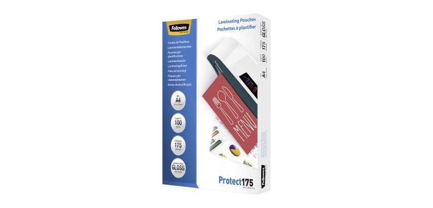 Paquete de 100 fundas de plastificación térmica A4 175 micras Fellowes Glossy