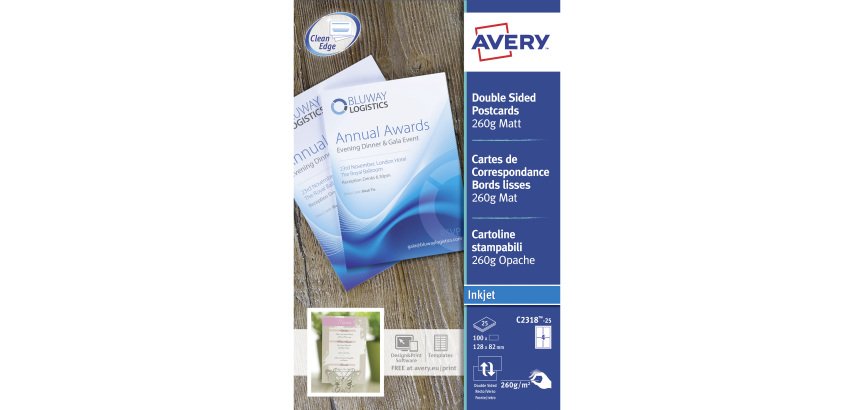 Tarjeta de correspondencia Avery Quick and Clean 128 x 82 mm - 260 g - blanco - Paquete de 100