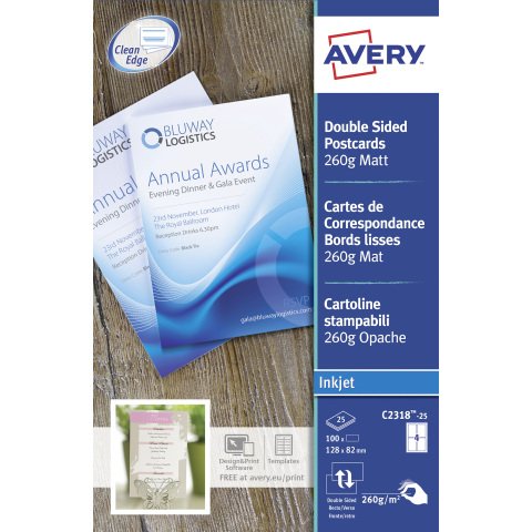 Tarjeta de correspondencia Avery Quick and Clean 128 x 82 mm - 260 g - blanco - Paquete de 100