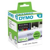 Rol 260 papieren etiketten groot formaat 36X89mm Dymo SO722400 wit - Doos met 2 rollen