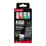 Krijtmarkers Uni-Ball Chalk medium kegelpunt 1,8 tot 2,5 mm - Pak van 4 geassorteerde klassieke kleuren