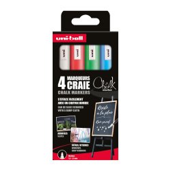 Kreidemarkern Uni-Ball Chalk medium Rundspitze 1,8 bis 2,5 mm - Paket von 4 sortierte klassische Farben