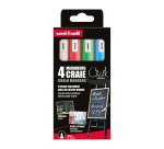Marqueur craie effaçable Uni-Ball Chalk pointe ogive de 1,8 à 2,5 mm- Pochette de 4 couleurs classiques assorties