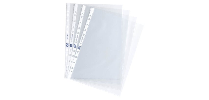 Boîte de 100 pochettes transparentes perforées lisses en polypropylène 7/100e - Maxiburo