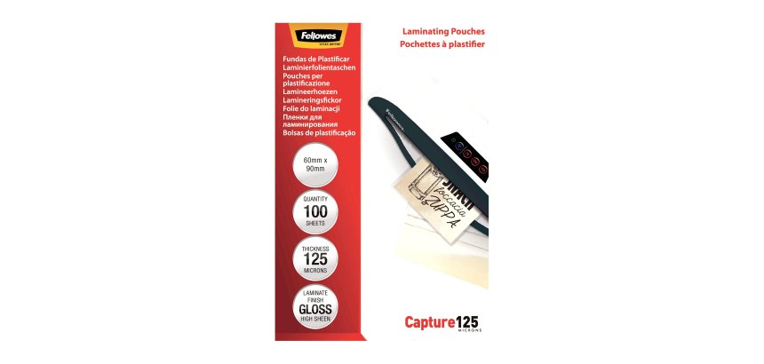 Paquete de 100 fundas de plastificación térmica 60 x 90 125 micras Fellowes Glossy