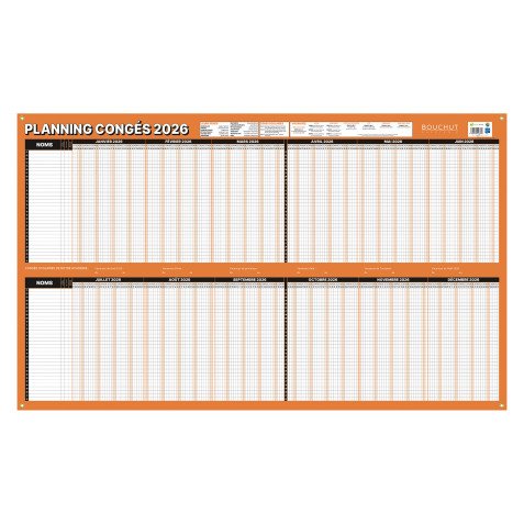 Planning congés/absences 2026 - effacable à sec - L  99 x H 60 cm