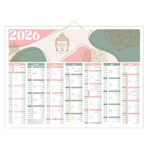 Calendrier semestriel mural 2025 - Zen - L 55 x 40,5 cm