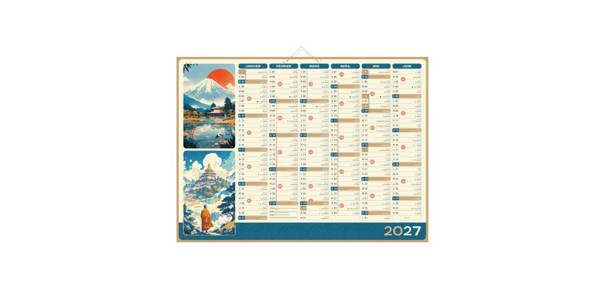 Calendrier semestriel mural Zen 2027 - 55 x 40,5 cm