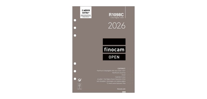 Recambio anual 1000 155x215 1 Día Página Open R1098C Finocam Catalán