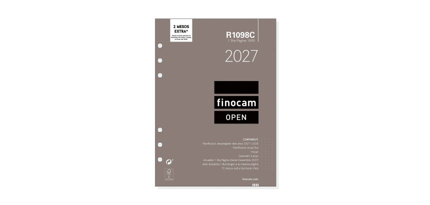 Recambio anual 1000 155x215 1 Día Página Open R1098C Finocam Catalán