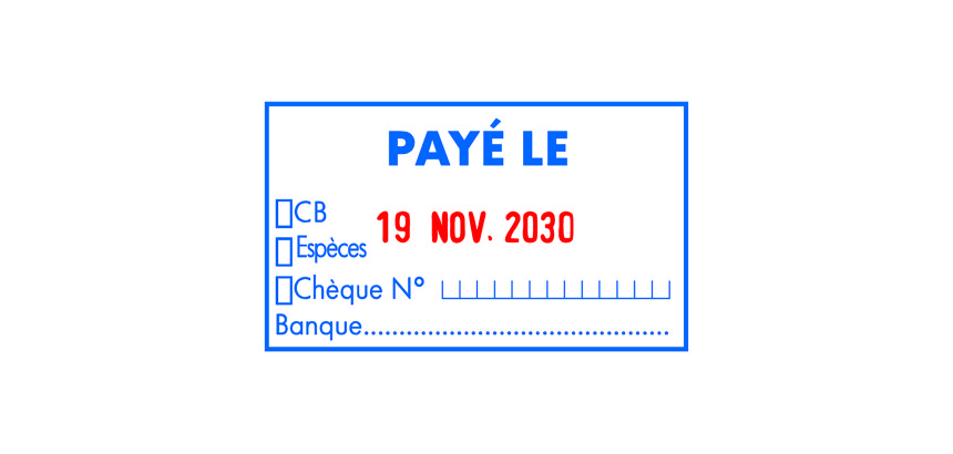 Tampon encreur automatique dateur "Payé le" Trodat Metal Line 5460L bicolore