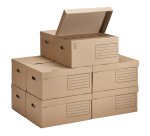 Pack 60 boîtes archives dos 10 cm + 10 caisses Éco brunes