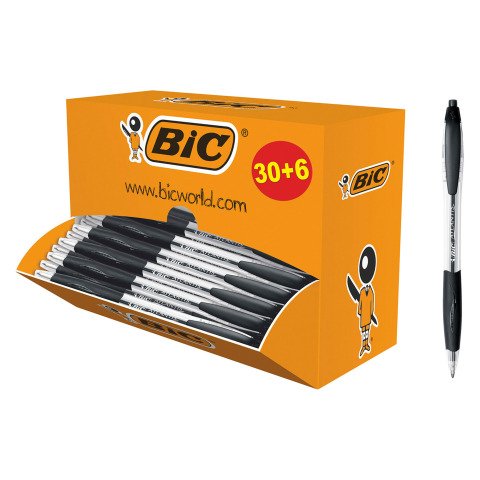 Pack de 30 bolígrafos de bola Atlantis Bic retráctiles + 6 GRATIS negro
