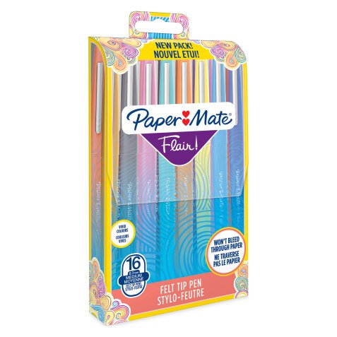 Stylo feutre Paper Mate Flair écriture moyenne - Pochette de 16 couleurs assorties