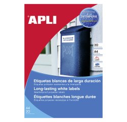Etiquetas poliéster Láser Blancas 210 x 297 resistentes a intemperie Apli 1228