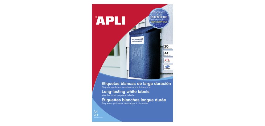 Etiquetas poliéster Láser Blancas 210 x 297 resistentes a intemperie Apli 1228