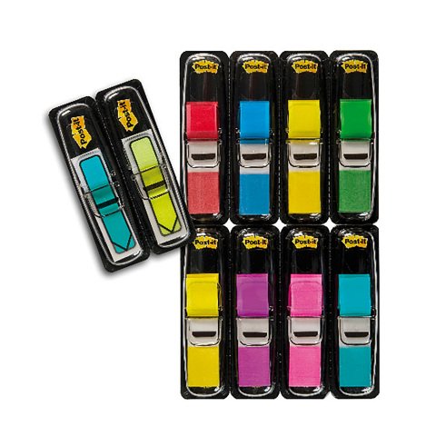Pack de marcapáginas 8 distribuidores estrechos Post-it + 2 flechas gratis