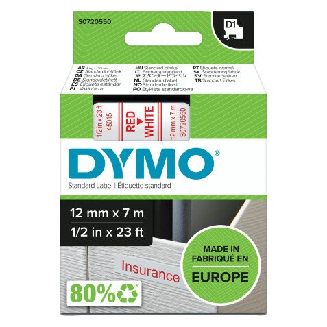 Nastri dymo d1 12 mm x 7 m rosso/bianco