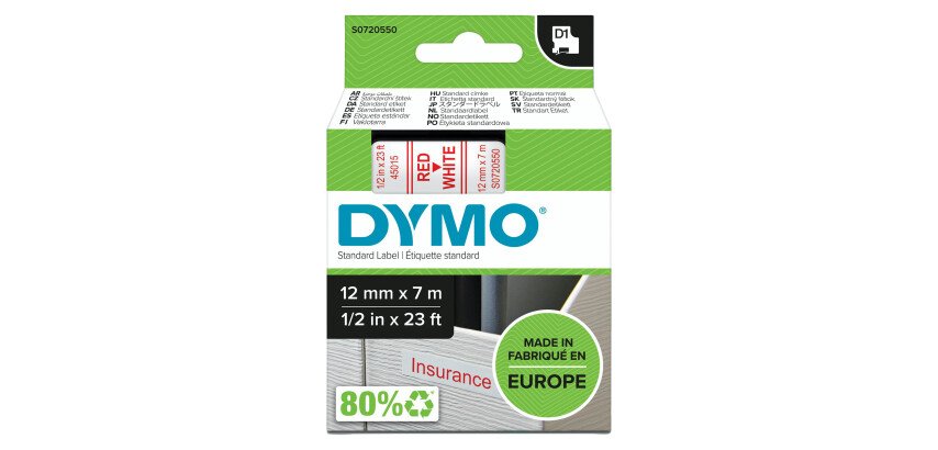 Ruban polyester Dymo D1 12 mm S0720540 fond blanc
