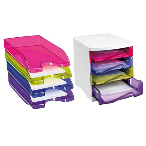 Pack module de classement + 4 corbeilles translucides Cep couleurs assorties