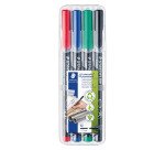 Stylo feutre Staedtler Lumocolor 317 M permanent écriture moyenne - Étui de 4 couleurs classiques