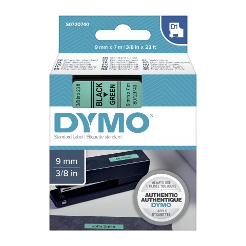 Cintas Dymo 9 mm escritura negra, fondo verde. Dymo 40919